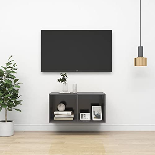 WKIEQACO Centros de entretenimiento y soportes de TV, mueble de TV montado en la pared, color gris, 37 x 37 x 72 cm, madera de ingeniería