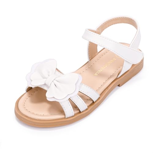 PANDANINJIA Girls Sandals, Open Toe Cute Bow Princess Girls Flats, Sparkly Summer Dress Shoes Sandals for Toddler/Little Kid/Big Kid