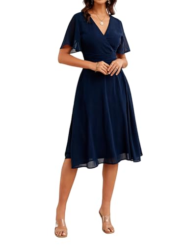 Image of Women's Summer Elegant Chiffon Wrap V Neck Aline Dress