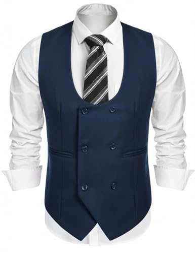 Gilet sans manches COOFANDY chic bleu XL coupe double rangée