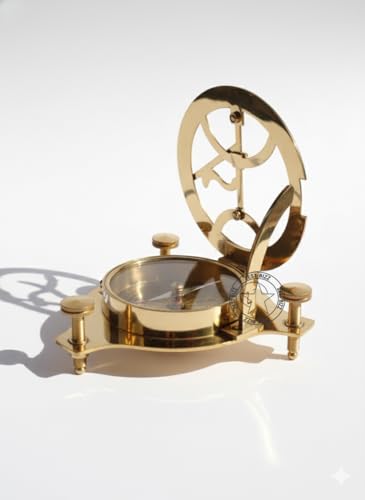 Compás de bronce sólido de 4 pulgadas con reloj de sol, gran antigüedad para actividades al aire libre, camping y senderismo miniatura 2