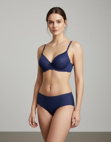 Image of M R Shopzilla Women's Underwire Premium Lycra Silk Bra and Panty Set - Seamless T-Shirt Bra with Matching Mid-Rise Panty - Smooth, Stretchable Lingerie Set for Everyday Comfort & Style