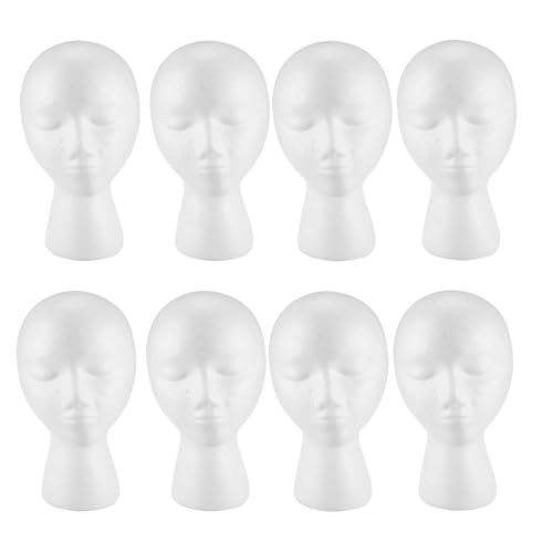 Tête de mannequin perruque en mousse blanche - Lot de 8 supports de chapeau et présentoirs