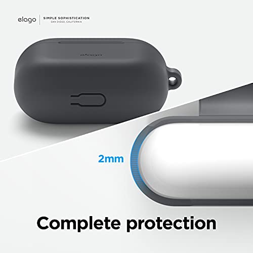 Image of elago Silicone Case Compatible with AirPods 3rd Generation Case - Compatible with AirPods 3 Cover, Carabiner Included, Supports Wireless Charging, Shock Resistant, Full Protection (Dark Grey)