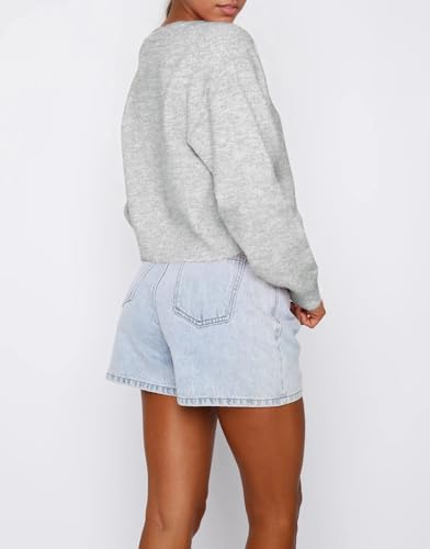 Cioatin Women Y2K Open Front Button Down Crop Sweater Cardigan Long Sleeve Lightweight Knit Pullover Fall Outfits Tops Heather Gray thumb #2