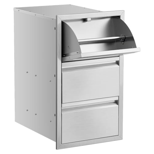 Image of 15 inch W x 26 inch H x 22 inch D Inch Outdoor Kitchen Stainless Steel Triple Access Drawers with Paper Towel Holder Combo for Outdoor Kitchen Island or Grill Station