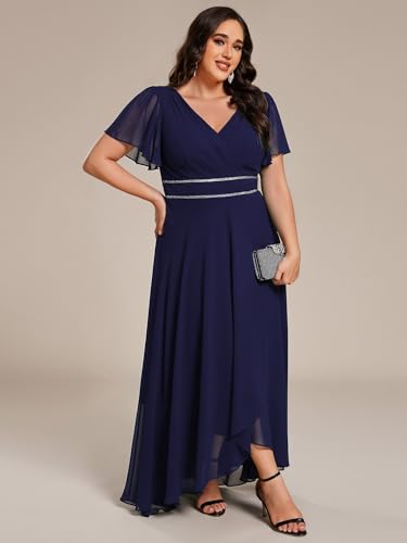 Ever-Pretty Plus Women's Chiffon V-Neck Beading Ruffles Sleeves Maxi High Low Plus Size Formal Dresses4