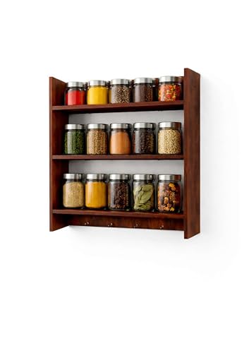 Image of Collection Premium MDF Wood 3-Tier Spice Rack & Multipurpose Wall Shelf | Kitchen Storage Organizer for Spice Jars, Bathroom, Living Room & Bedroom | Durable Wall-Mounted Wooden Rack