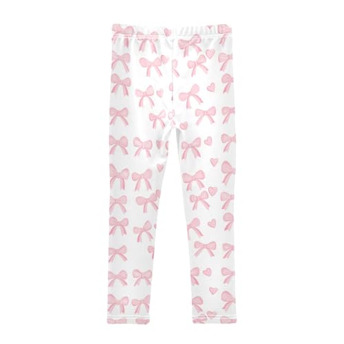 Wusikd Cute Pink Bows Girls' Leggings Toddler Doodles Heart Kids Yoga Pants Dance Active Tights 4T2