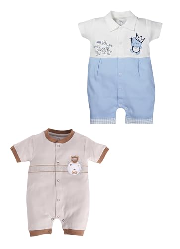 Image of BabyGo Baby Half Sleeve Rompers 100% Cotton Rompers for New Born Baby Boys|Daily Suits for Baby Boys & Girls| 6X9M|GREY2-SKY|Onesies| Infant Clothes | Pack of 2