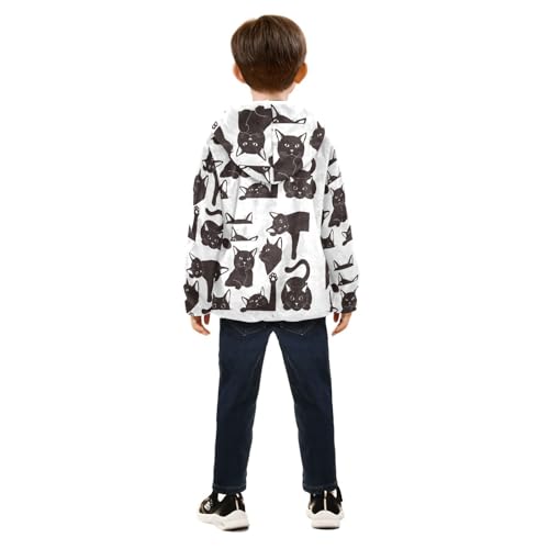 Black Cat Playing Girls Fleece Jacket Girls Fall Jacket Girls Zip Up Hoodie Girls Sherpa Jacket 2-10T4