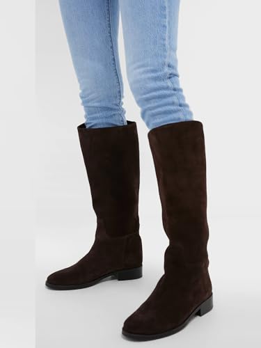 Image of Women's Knee High Boots Flat Round Toe Low Heel Tall Boots Side Zipper Fall Riding Long Boot