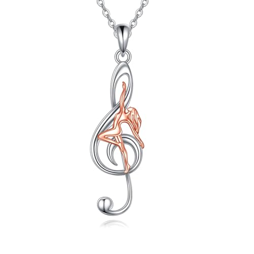 ONEFINITY Collier de danse musicale en argent sterling 925 avec pendentif de ballet musical, danseuse, bijou pour femme, danseuse, mélomane, Argent sterling