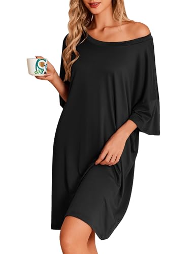 Ekouaer Plus Size Nightgowns for Women Oversized Sleep Shirt Short Sleeve Nightshirt T-Shirt Dress...