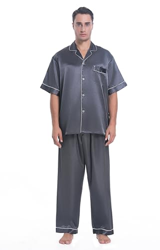 Lavenderi Men's Short Sleeve Silk Satin Pajama Set, Silky Pajamas sleepwear