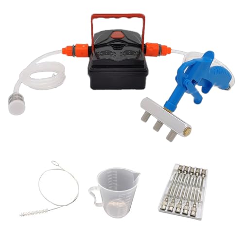 Electric Meat Injector Gun Pump with Hose, Double Motor, 100W Electric Commercial Marinade Syringe Meat Injector Gun with 10 Needles for Roast Turkey, Pork, Beef (Three Needle)