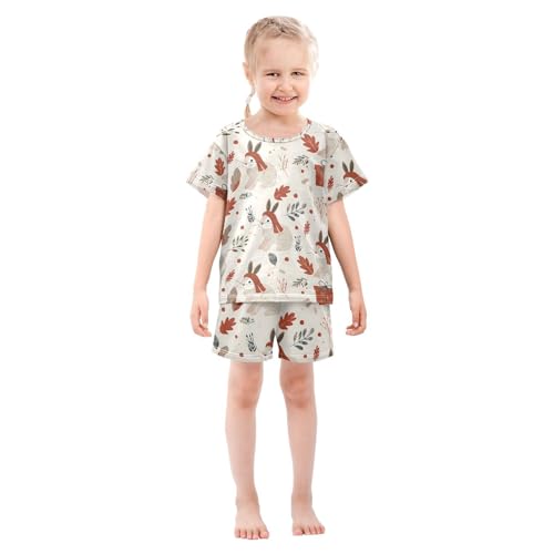 ALAZA Winte Rabbit Leaf Polka Dot Pajamas Set Short Sleeve Cotton Sleepwear Summer Pjs 2 Piece 5-14Y3