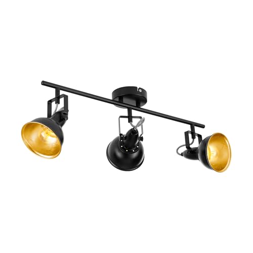 Eglo Plafón Thornton con 3 focos, lámpara de techo vintage para salón, lámpara retro de metal negro y dorado, portalámparas E14, 55 cm