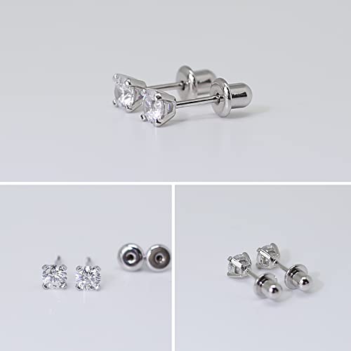 925 Sterling Silver Earrings Stud with Screwback Cubic Zirconia for Women Earring With Screw Backs CZ Hypoallergenic (CZ-White)4