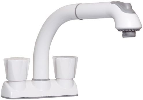 481, Pull Out Laundry Faucet, 3 Hole Installation, 2 Handles, 2 Spray Settings, Advanced Polymer Materials, Lead-Free, Non Corrosive, White Finish by cleanFLO