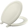 KOHLER 4648-96 Stonewood Toilet Seat Round, Wood Seat, Compatible with Standard Round Toilets, Lid with Color-Matched Plastic Hinges, Biscuit