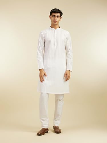 Image of DIWAS BY MANYAVAR Men's Cotton Self Design Striped Kurta (1pc)