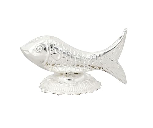 Image of KMJ Pure Silver Fish Idol /Statue /Figurine for Vastu and Wealth| Chandi ki Machli | Handcrafted Fine Silver Decorative Showpiece | Good Luck Symbol for Home, Office & Gifting, 35 x 25 Mm