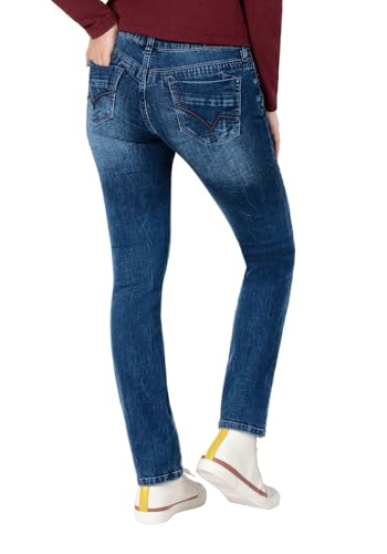 Timezone Damen Jeans Slim TAHILA TZ - Mid Waist - Slim Fit - Blau W25-W33 Stretch, Größe:32W / 32L, Farbe:T1 70005.3043-27-6892 Lush Blue wash 2