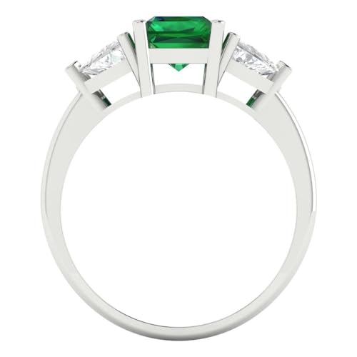 Clara Pucci 2.82 CT Emerald Cut Simulated Emerald Ring for Women in 14K White Gold, 3 Stone Proposal Wedding Anniversary Designer Bridal Ring, Womens Solid Gold Ring4