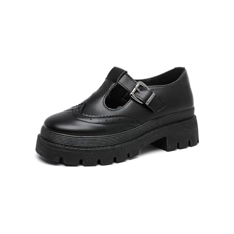 MEMON Mary Jane Shoes Women Oxford Shoes,Casual Dress Shoes,Cute Breathable Dressy Cosplay Party School Work Shoes(ME23033-BLACK-6) Cover