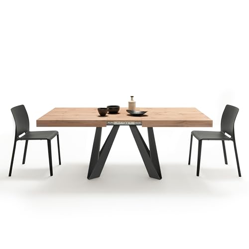 MOBILI FIVER, Table Extensible Romina 160 (240) X 90 cm, Bois Rustique avec Pieds en Fer Noir, pour 6-10 Personnes, Table Extensible pour Cuisine, Salon, Made...
