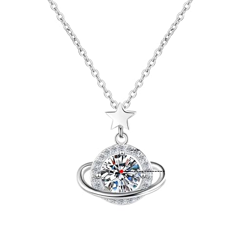 Collier Moissanite 1 Carat pour femmes pendentif planète en argent 925 GRA-T01