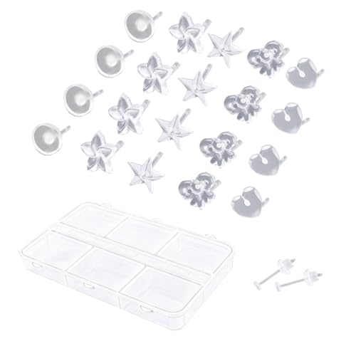 10 Pairs Clear Earrings Plastic Earrings for School with Storage Box Hypoallergenic Invisible Studs for School Daily Invisible Studs