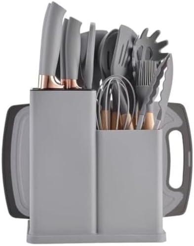 CokBlu シリコンキッチン用品 19 点セット こびりつきにくい調理用ヘラ付き バケットナイフとコンビネーションセットを含む キッチンツールラックで収納簡単 調理・仕上げ・整理に対応する多機能キッチンツールセット