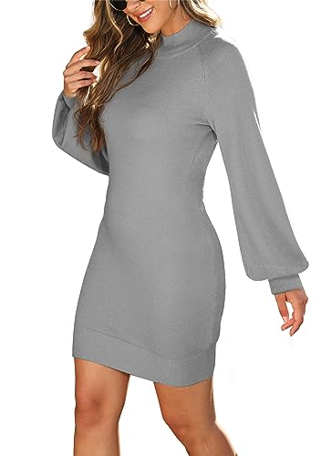 Image of GRECERELLE 2026 Womens Fall Winter Mock Neck Mini Pullover Sweater Dress | Long Sleeve Ribbed Knit Bodycon Fit for Parties Date Holidays Daily(XS-2XL)