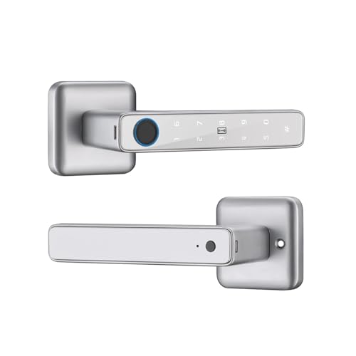 VEKELETE TTLock App Smart Fingerprint Password RFID Card Serratura a catenaccio Singola for Porta Interna in Legno e Metallo(Silver)