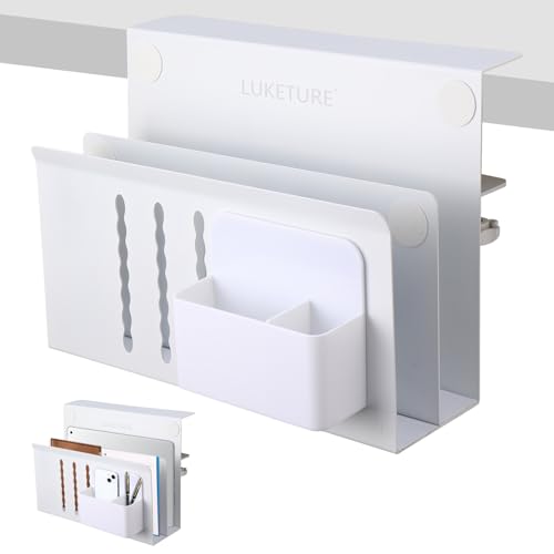 LUKETURE Desk Side Storage, 2 Tier Steel Side Desk Organizer, No Drill Laptop Holder, Clamp on...