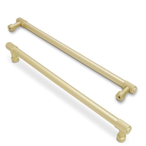 POVEFONK 6 Pack 12-3/5 inch(320mm) Brushed Brass Kitchen Cabinet Handles Knurled Cabinet Pulls Gold Drawer Pulls Cabinet Hardware Kitchen Handles Drawer Pulls Dresser Handles