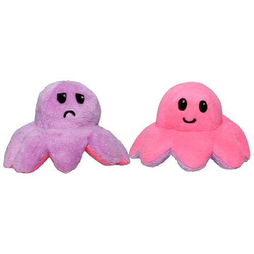Image of FLEEVO Reversible Octopus Plush Toy - Two-Sided Happy & Sad Flip Soft Toy for Kids, Girls, Couples & Desk Decor, 12 cm