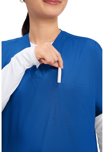 Image of Cherokee Scrubs for Women and Men Unisex V-Neck Tunic Nursing Scrub Top with Chest Pocket, Tuckable Durable Fabric - 4777 | 1 Chest Pocket For Essentials, Traditional Fit, Durable Construction, Comfortable Knit Details, Easy Care, Tuckable Style