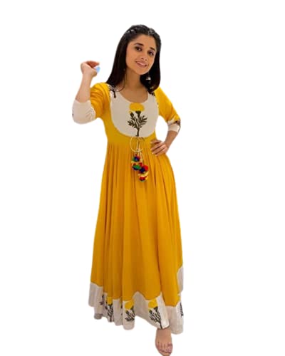 Image of Women's Rayon Anarkali Kurti with Banarasi Dupatta Set