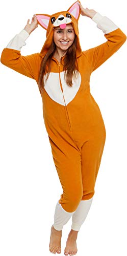 Silver Lilly Slim Fit Animal Pajamas - Adult One Piece Cosplay Corgi Costume (X-Large)