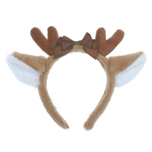 minkissy Deer Ear Headband Christmas BoBo Antlers Headband Plush Reindeer Bow Christmas Hat Cosplay Deer Hair Accessories Hairband Cosplay Christmas Party for Boy Girls