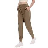 TNNZEET Women's Joggers with Pockets - High Waisted Sweatpants Tapered Leg Drawstring Lightweight Athletic Pants Mocha