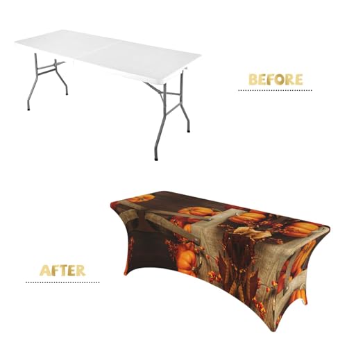 Housse de table stretch imprimee citrouille infroissable pour fete - 5