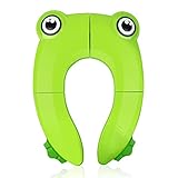 Pejoye Adaptador WC Niños, para Inodoro para Niños, Portatil, Plegable Reductor para Viaje, con 1 Bolsa de Transporte, Rana Verde