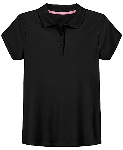 IZOD Girls' School Uniform Short Sleeve Interlock Polo, Black, 16