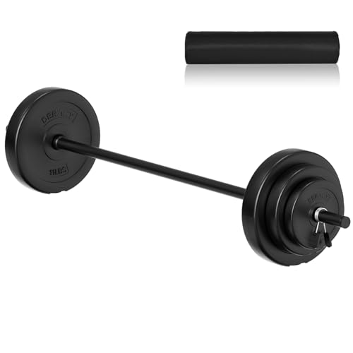 DERACY Barbell Weight Set, 43lbs Barbell Set Adjustable Olympic Weights, 6 Plates, 57.5 Inch Bar &...