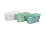 Generisch 3er Set Übertopf Pflanztopf Jardiniere Metall 22x10,5x9 cm (LxBxH) oval in grün, Mint, weiß Übertöpfe Blumenübertopf Gartendeko