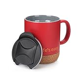 Life's Easy 12 oz Coffee Mug with Insulated Cork Bottom and Push-On Splash-Proof Lid - Red